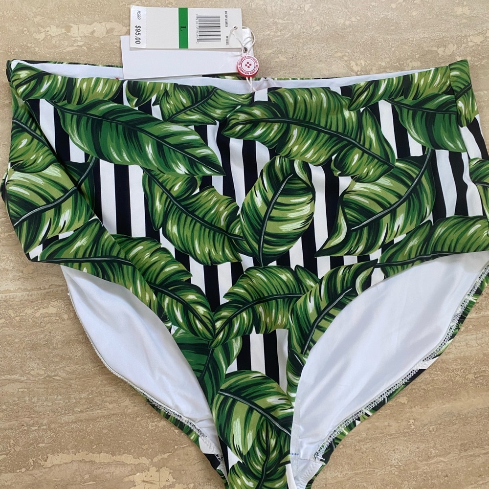 Designer Bathing Suit Bottom RED CARTER Tropical Leaf Bikini Bottom size L /XL